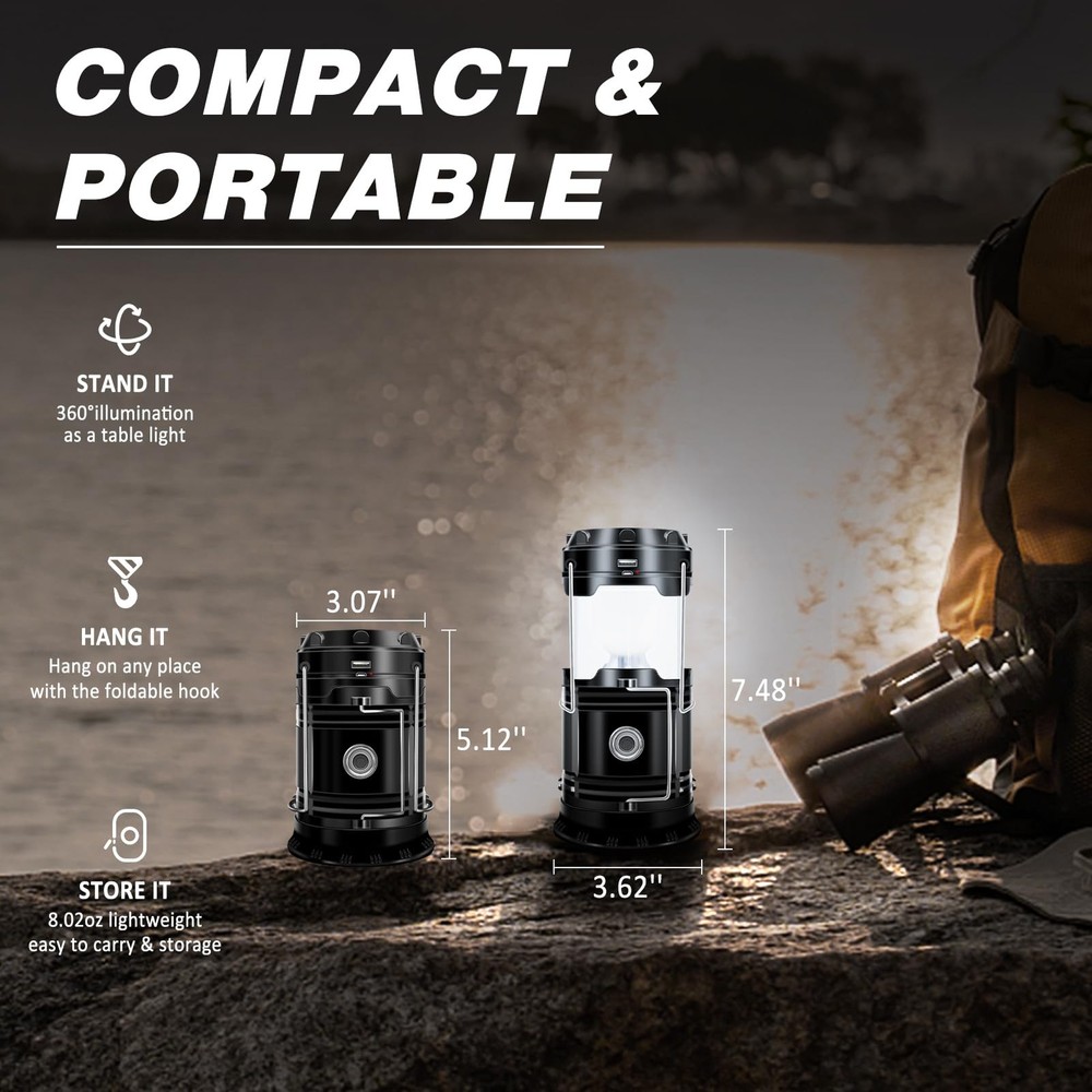 DIBMS 4-Pack Solar Camping Lantern, Collapsible LED USB White