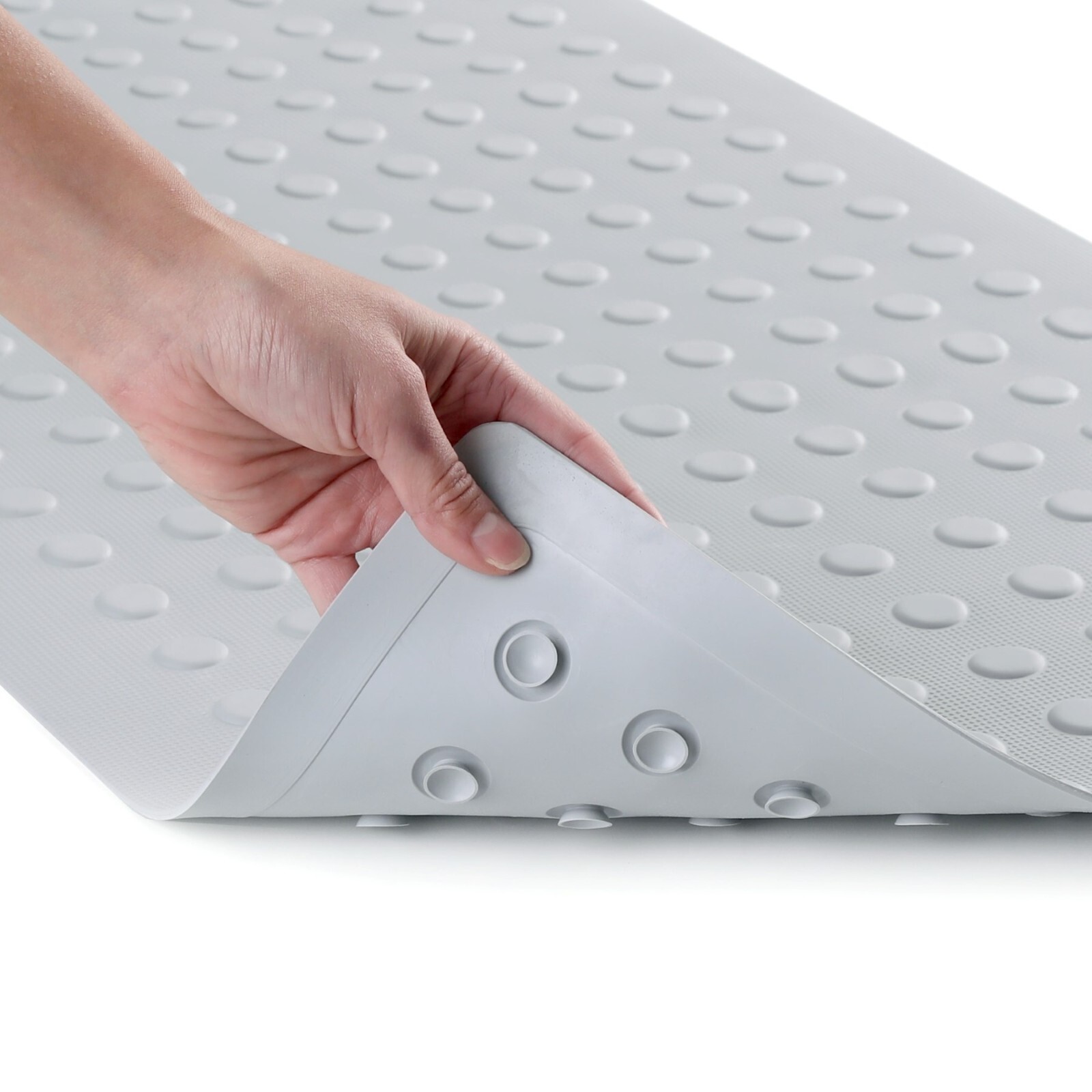 Extra Long Rubber Bath Safety Mat: Gray In-Tub Suction Cup Mat