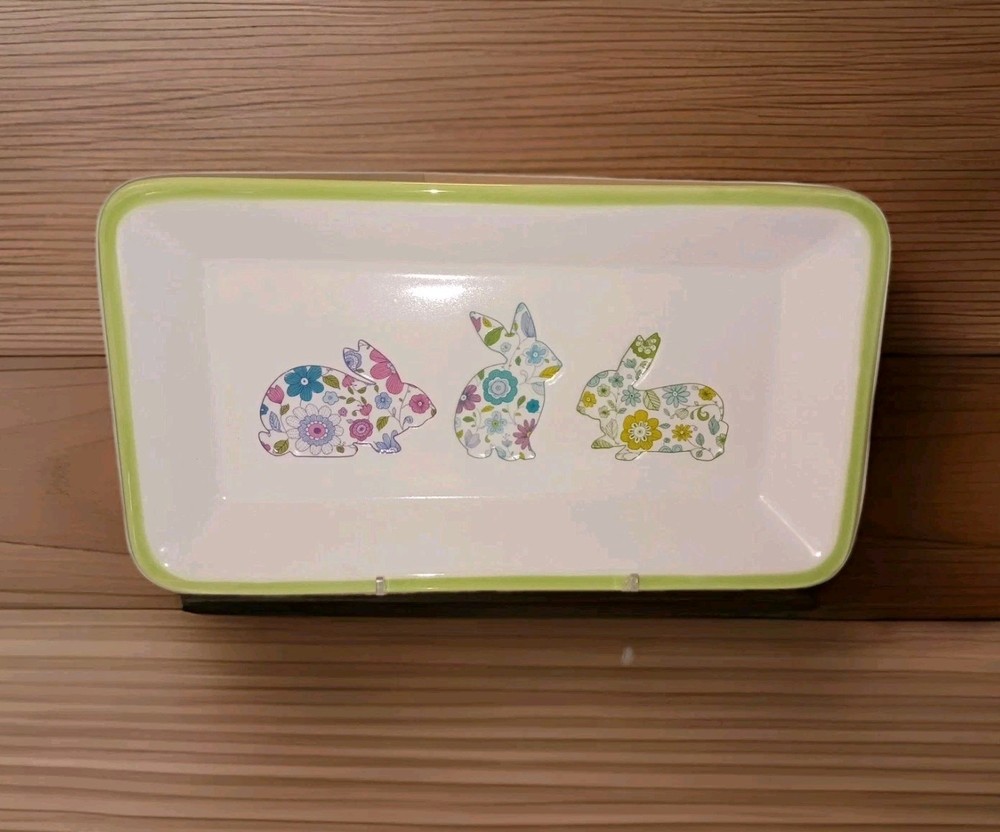 Hallmark Easter 'Spring is Served' Bunny Rabbit Tray Ceramic Serving Tray 11"L