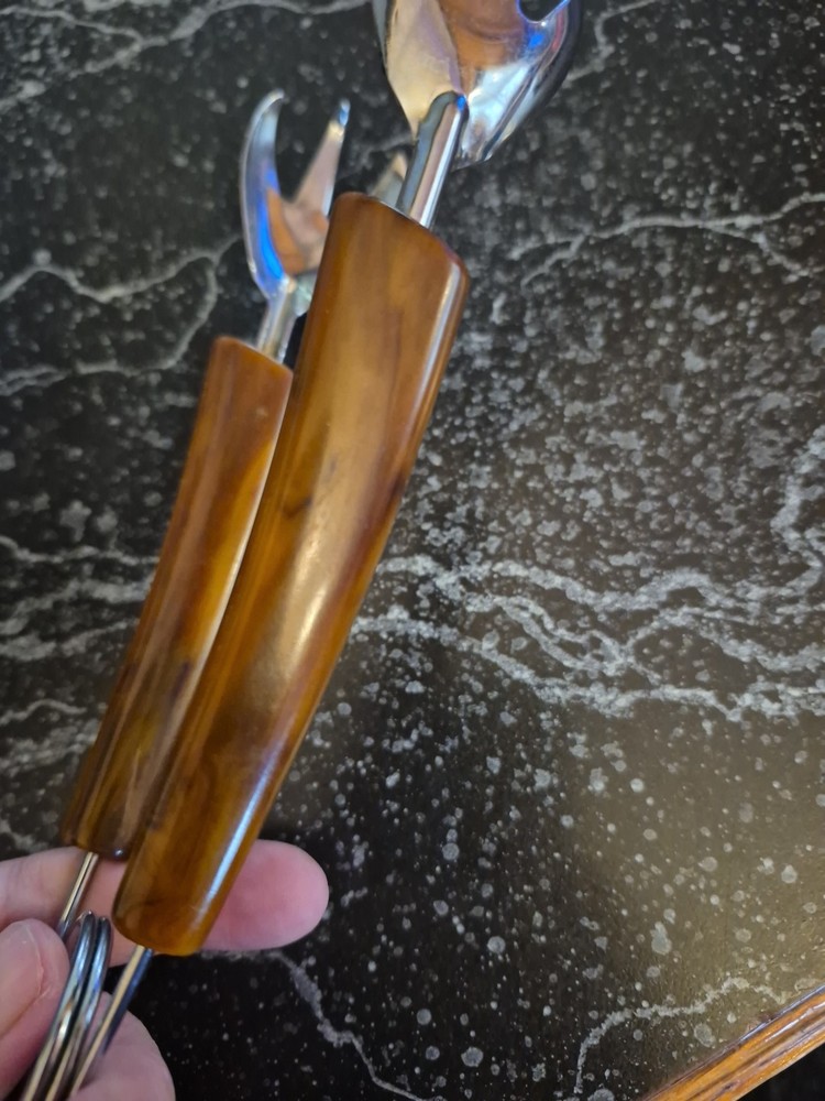 Vintage MCM Bakelite Handle Clawed Ice Tongs
