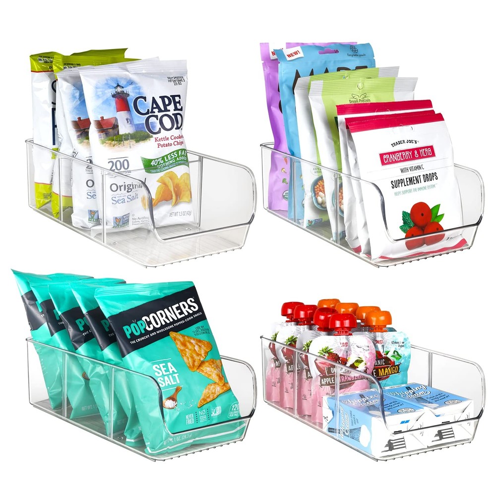 ELTOW 4Pack Snack Organizer, 3Compartment Plastic Bins with Removable Divider...