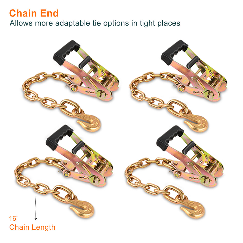 Car Wheel Straps Ratchet Tie Down for Trailers 4 Pack Ratchets w/ Chain Anchors
