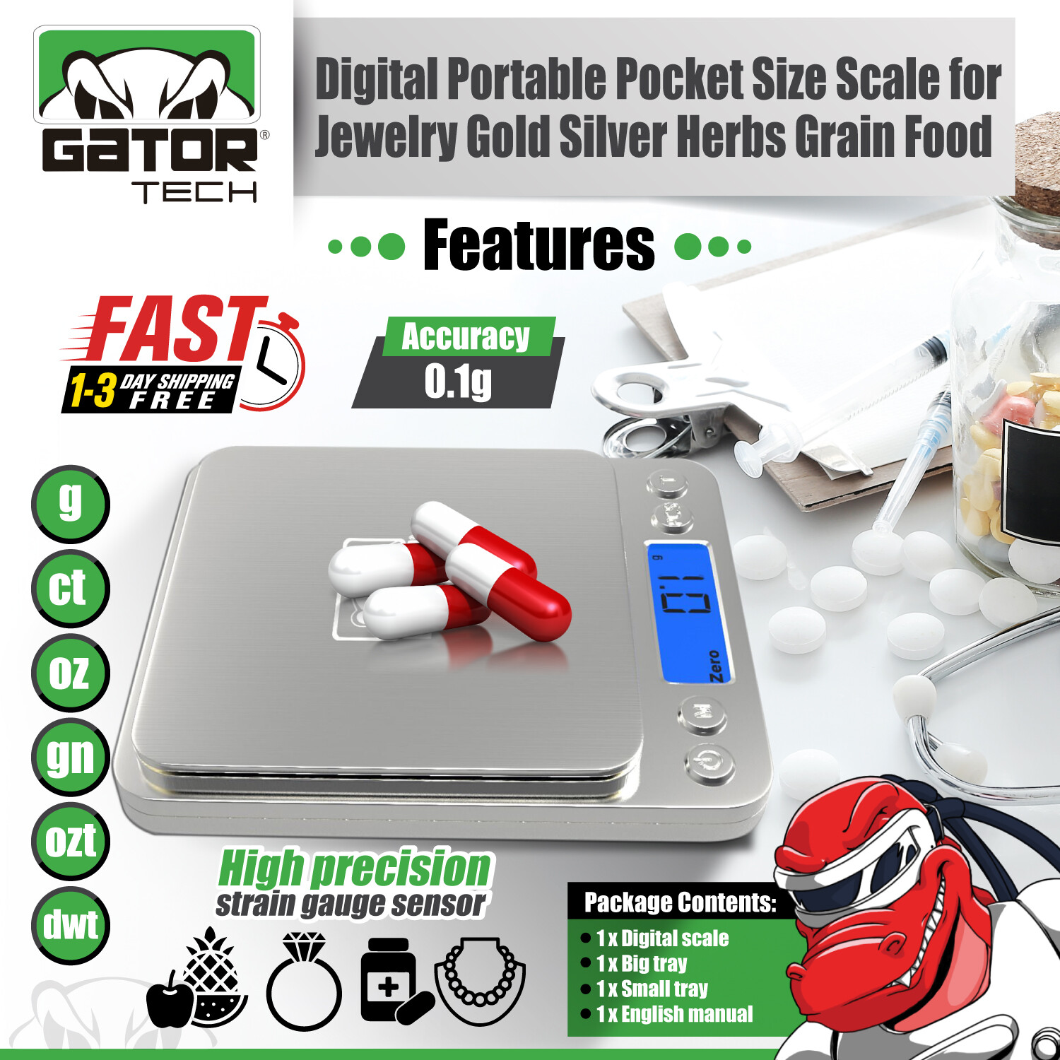 Digital Weight Scale Kitchen Jewelry Gold Grain Food MiniSize Gram 2000g x 0.1g