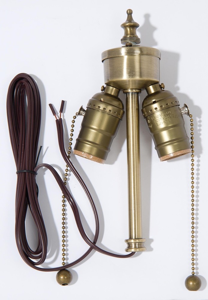 B&P Lamp® Medium Base E26 Two Light Pull Chain Lamp Cluster with Leads