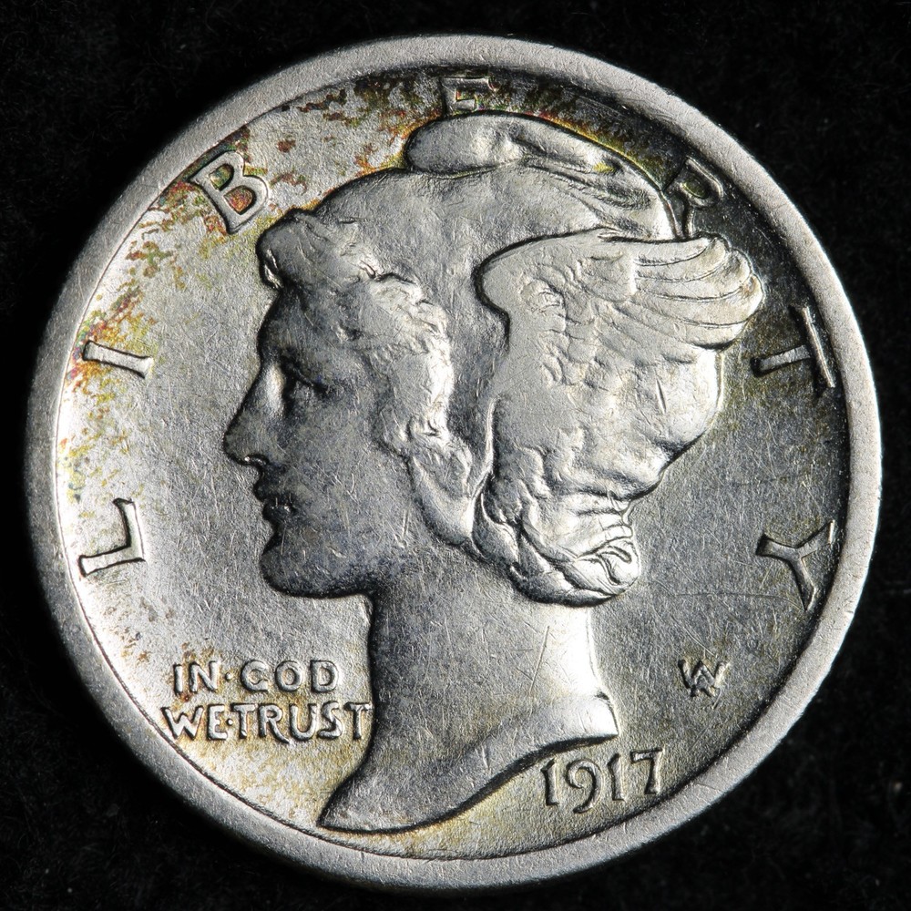 1917 Mercury Silver Dime AU E233 ZIP