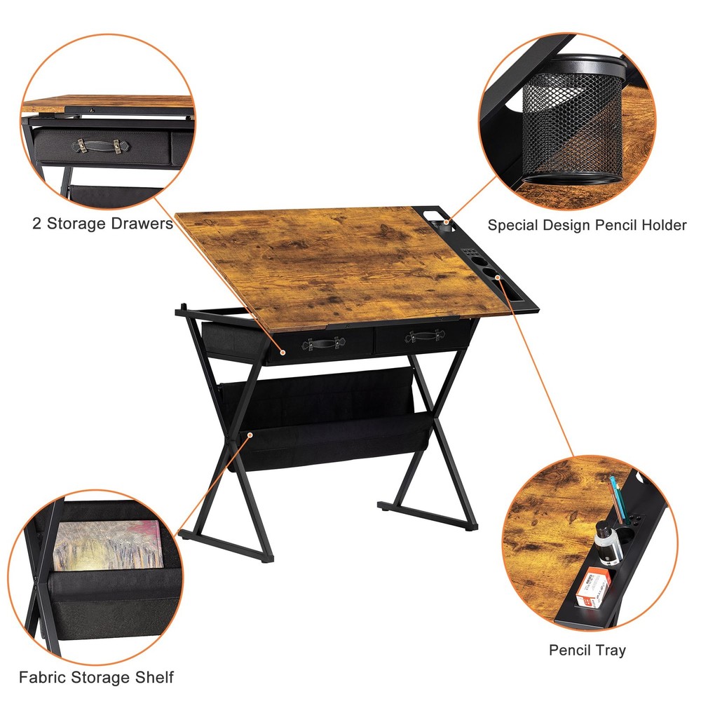 Drafting Table Art Desk Art Table Adjustable Drawing Table Tilted Tabletop wi...