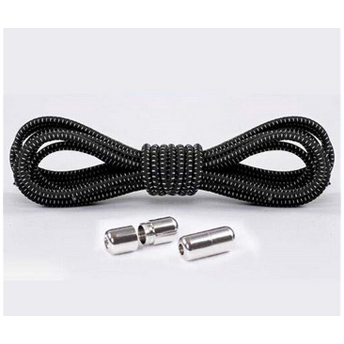 1Pair Shoelaces Elastic Screw Locking Shoe String No Tie BLACK Dot WHITE