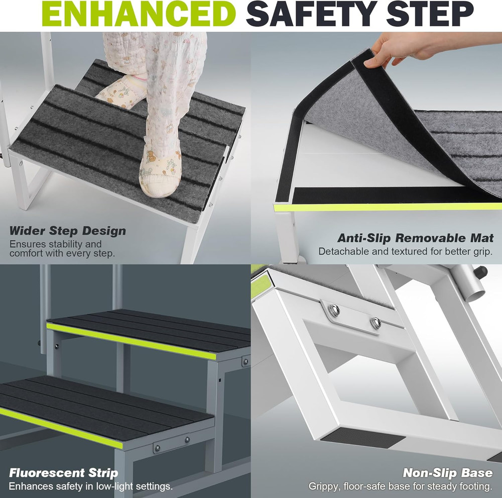 RV Step Stool with Handrail, 2 Step Stool with 1 Handrail, Wide Platform & Anti-