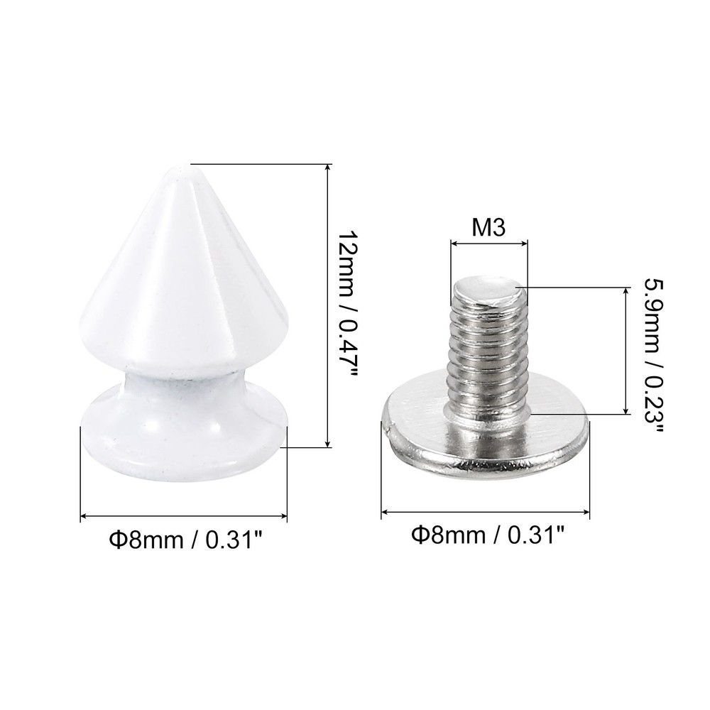 20Sets Cone Spike Stud Rivet,12mm Tree Studs and Spikes White