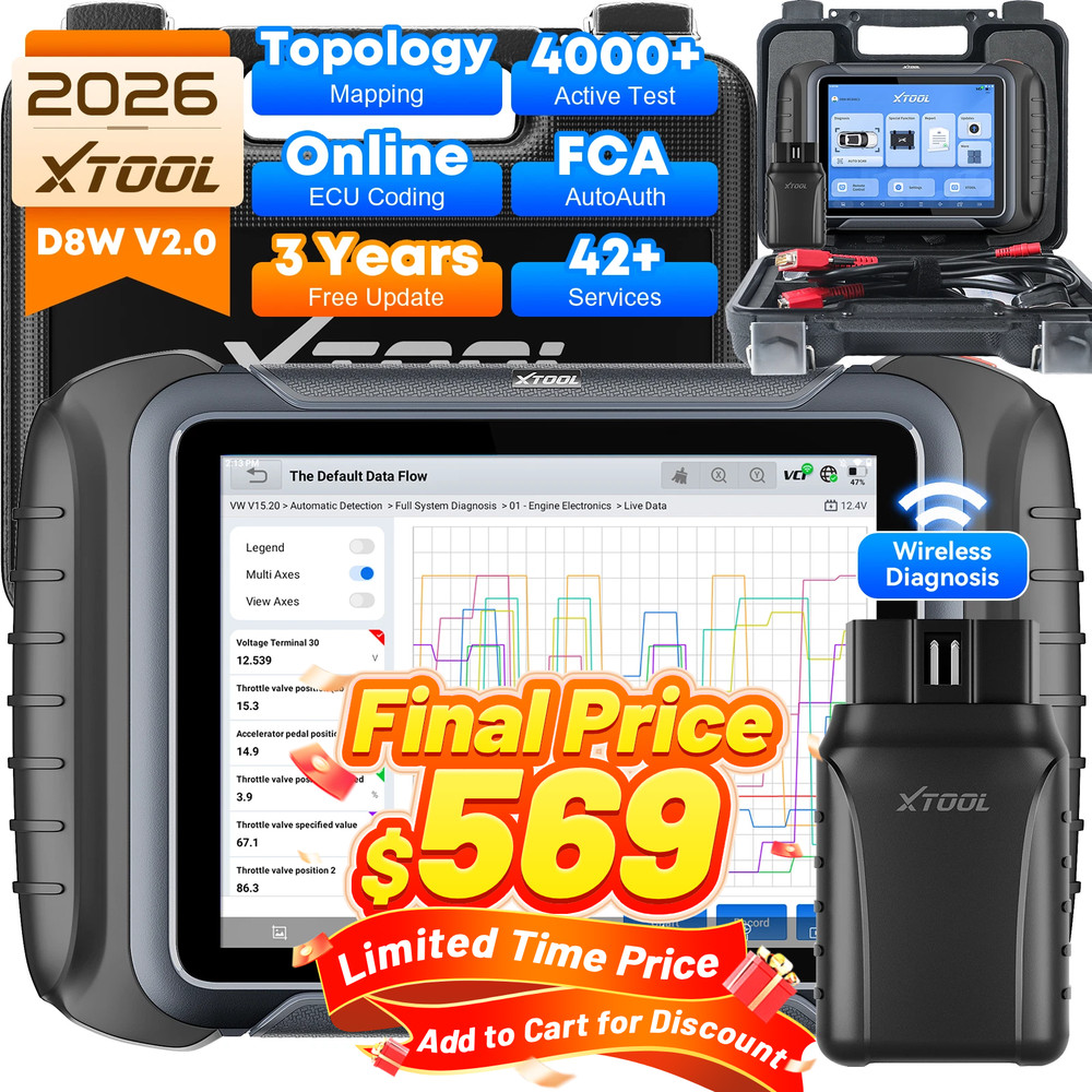XTOOL D8W V2.0 All System Diagnostic OBD2 Scanner 42+ Services Topology Mapping