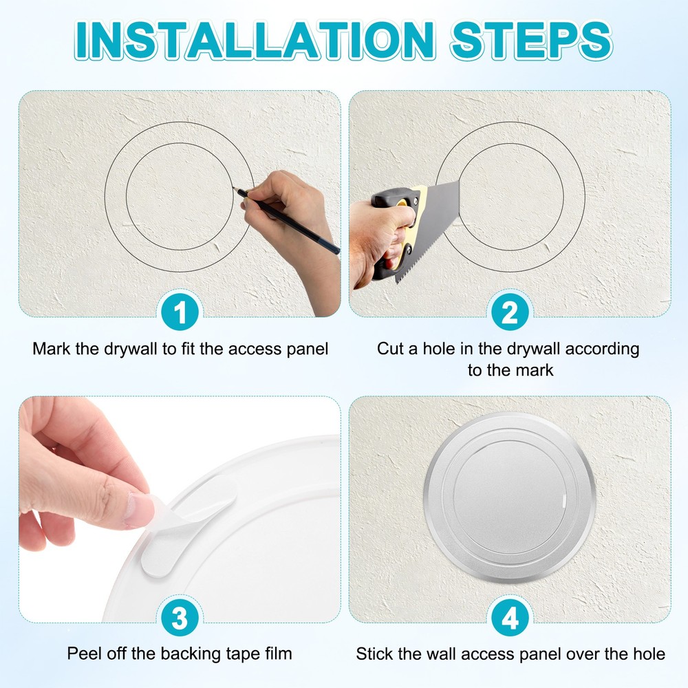 2-Pack Access Panel for Drywall, 3x3 Inch Round Plastic Removable [Silver Tone]