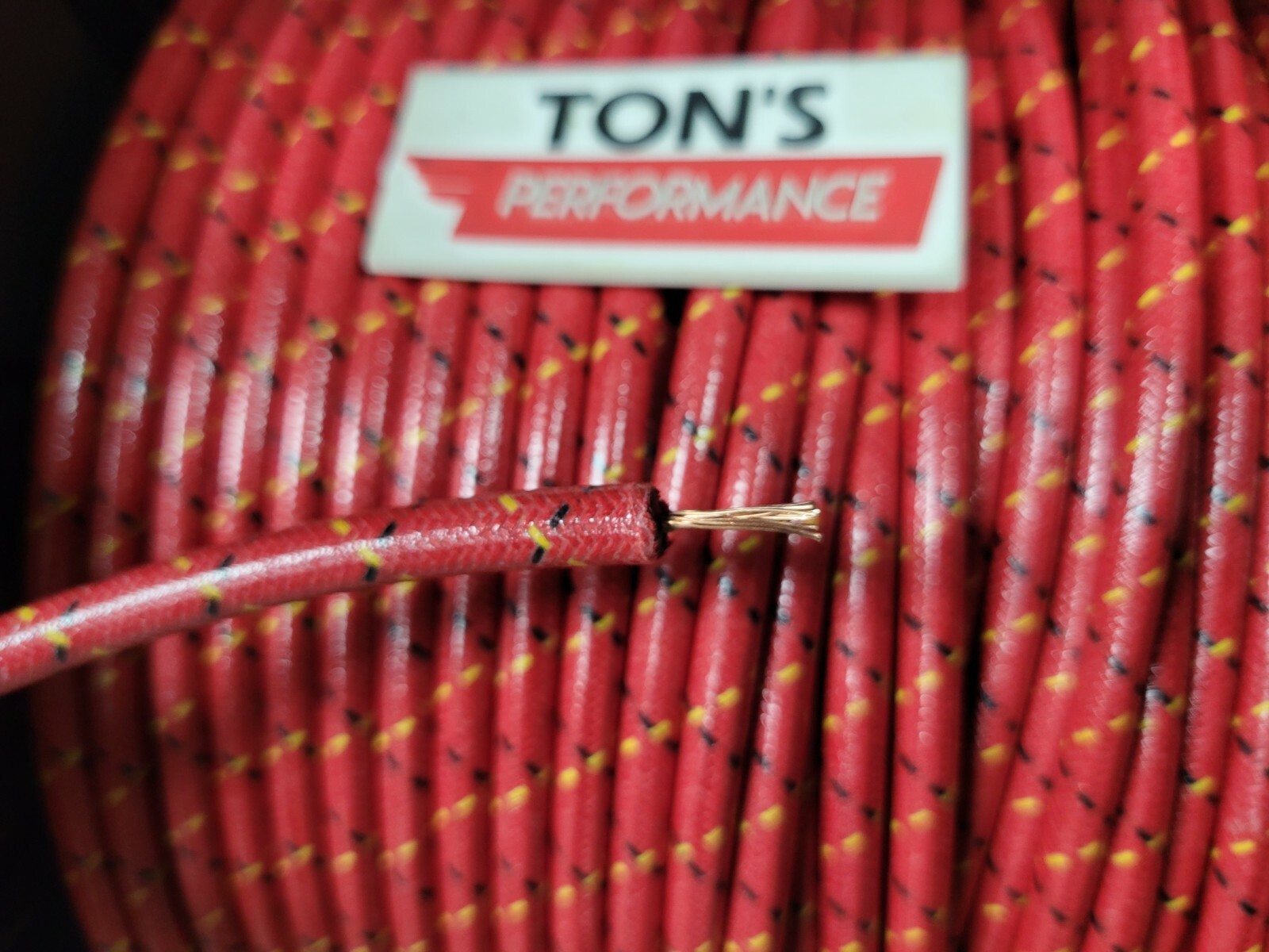 7mm COPPER CORE BRAIDED CLOTH Red with Black Yellow tracers SPARK PLUG WIRE foot