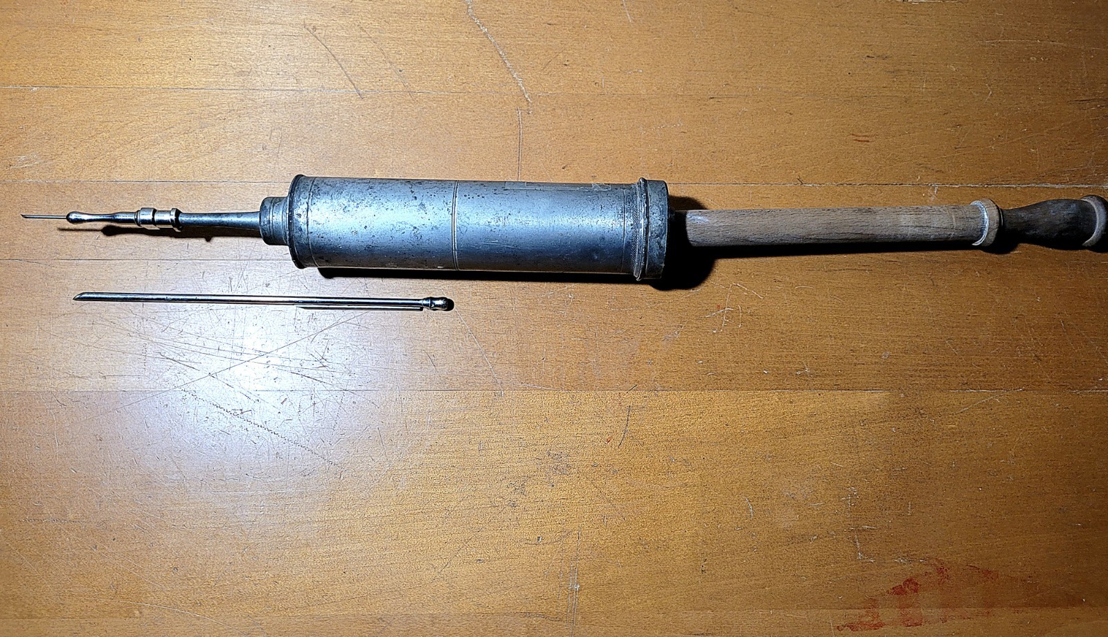 Antique 1830's Pewter Medical Embalming Syringe Medical Oddities Large Needle