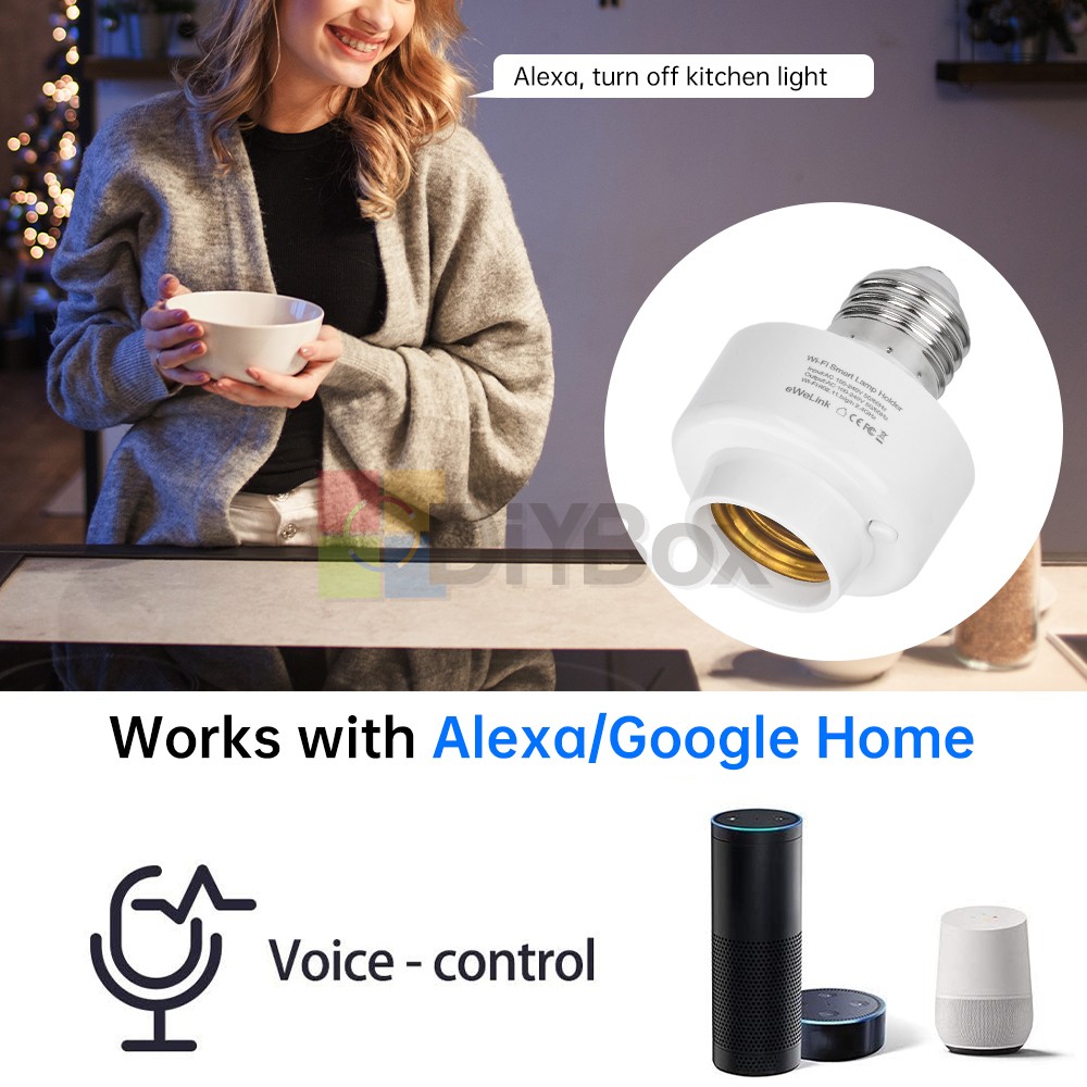 2PCS Smart WiFi Bulb Socket E26 E27 Light Bulb Adapter EWeLink Google Control