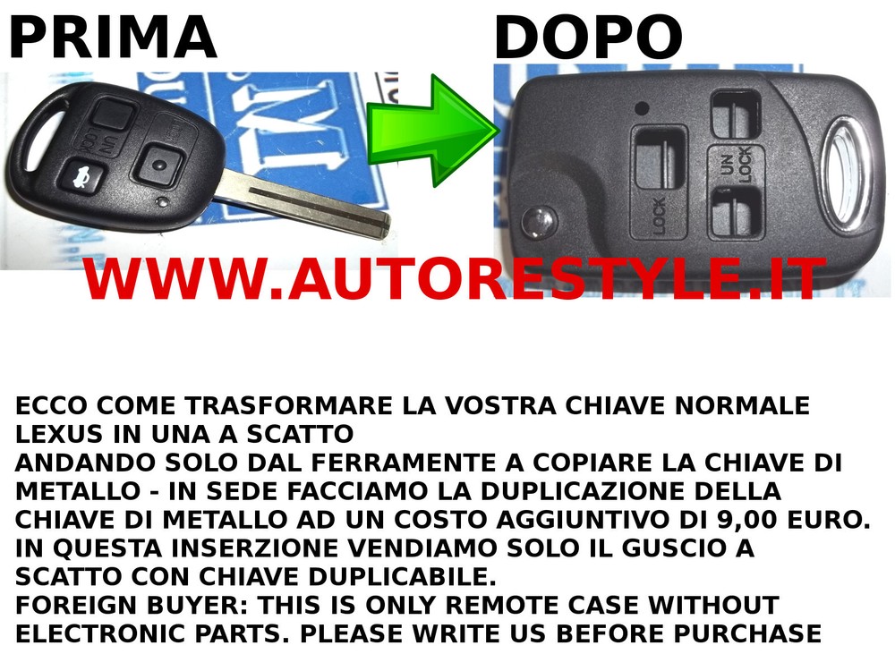 Cover shell A click on for key remote control 3 buttons Lexus Rx