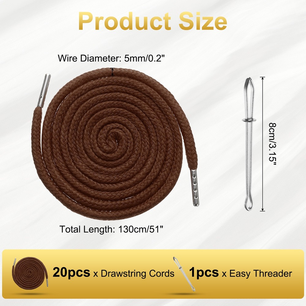 20pcs Drawstring Cords 51" Replacement Drawstring with Threader, Brown