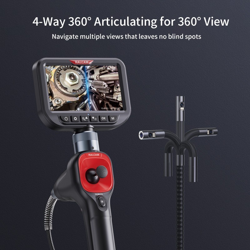 Ralcam 360° Dual Lens Borescope 5" Joystick 4 Ways Endoscope Inspection Camera