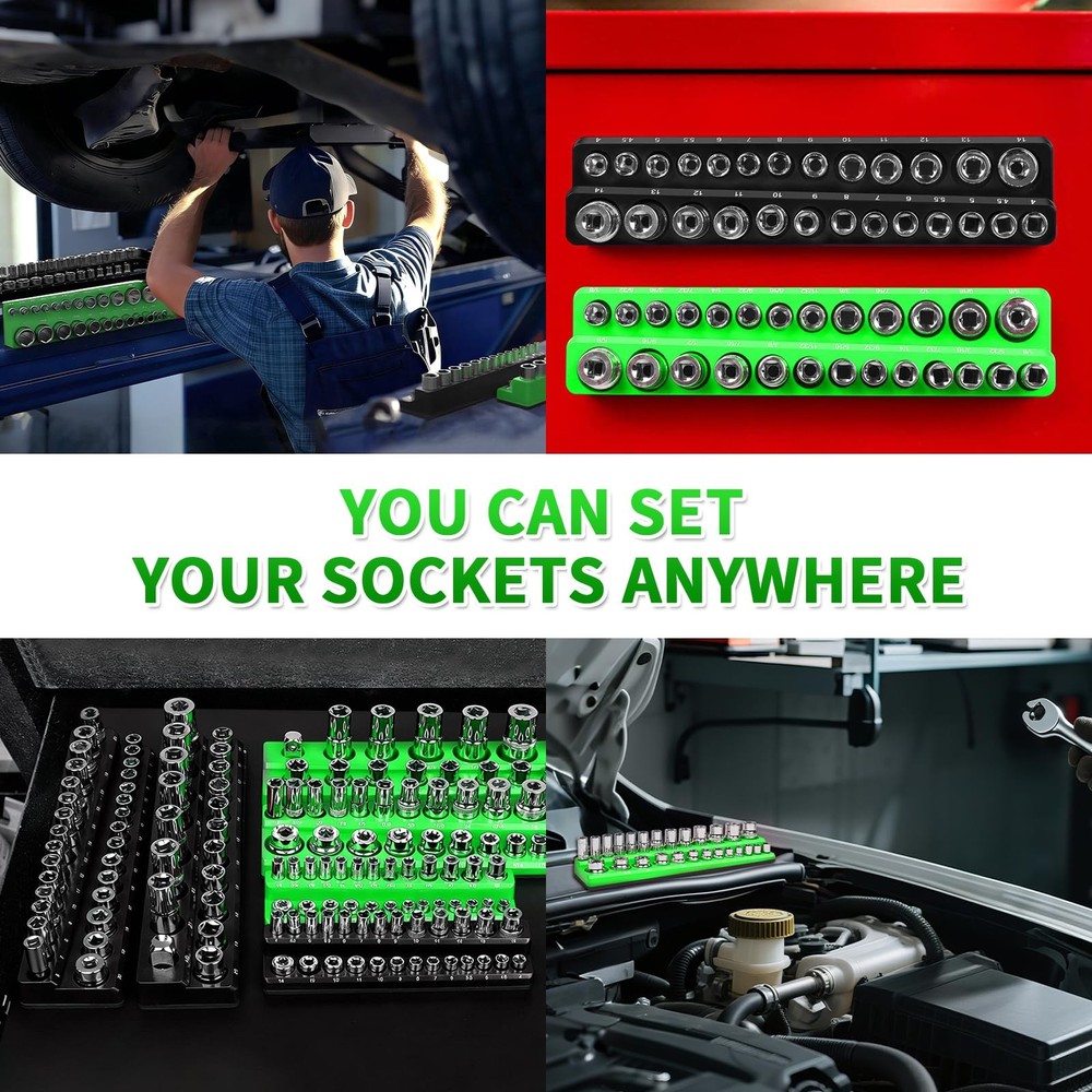 PRRPRR Magnetic Socket Organizer Set, 8PCS Socket Holder, 6 Socket Trays & 2 ...