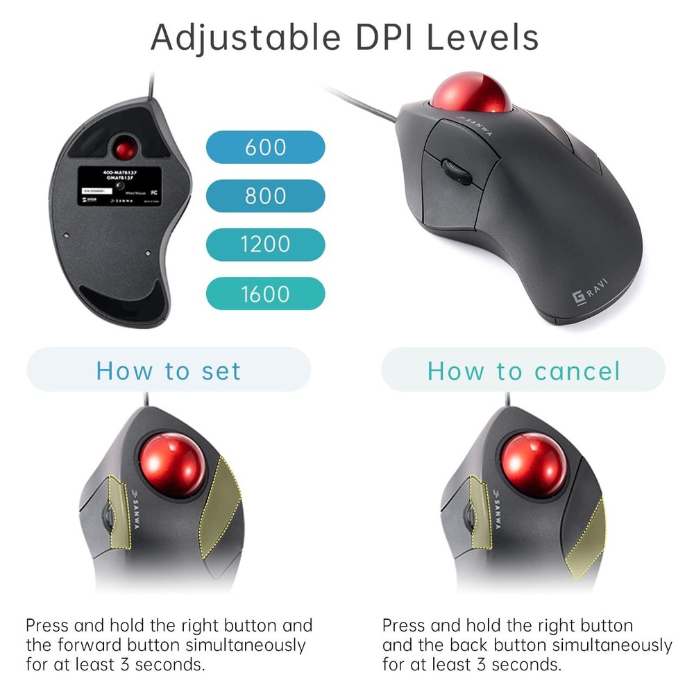 Wired Ergonomic Trackball , Optical Rollerball Mice, Programmable Silent Butt...