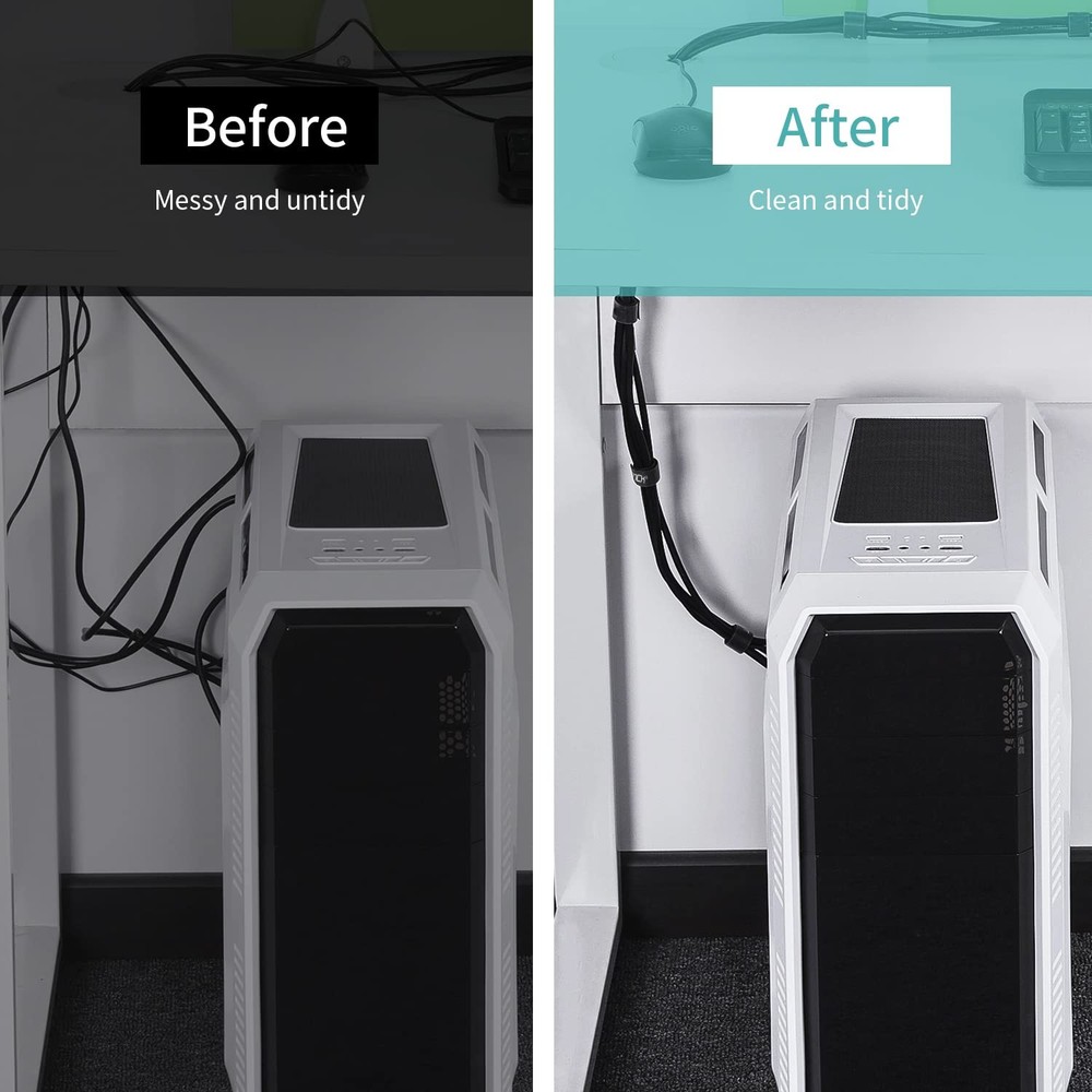 Reusable Hook Loop Cable Ties 0.4in x 16ft - Cable Management Black