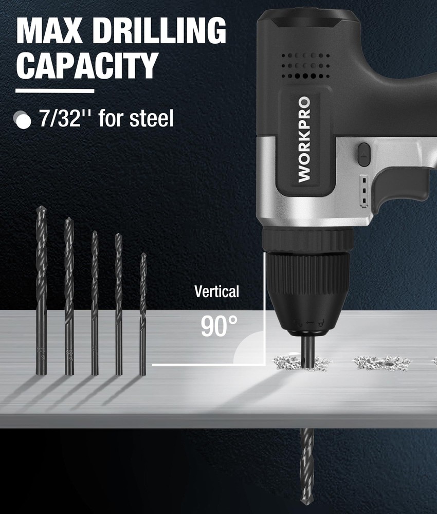 WORKPRO 8V Cordless Drill Set Electric Power Drill 15pc Bits 3/8'' Keyless Chuck