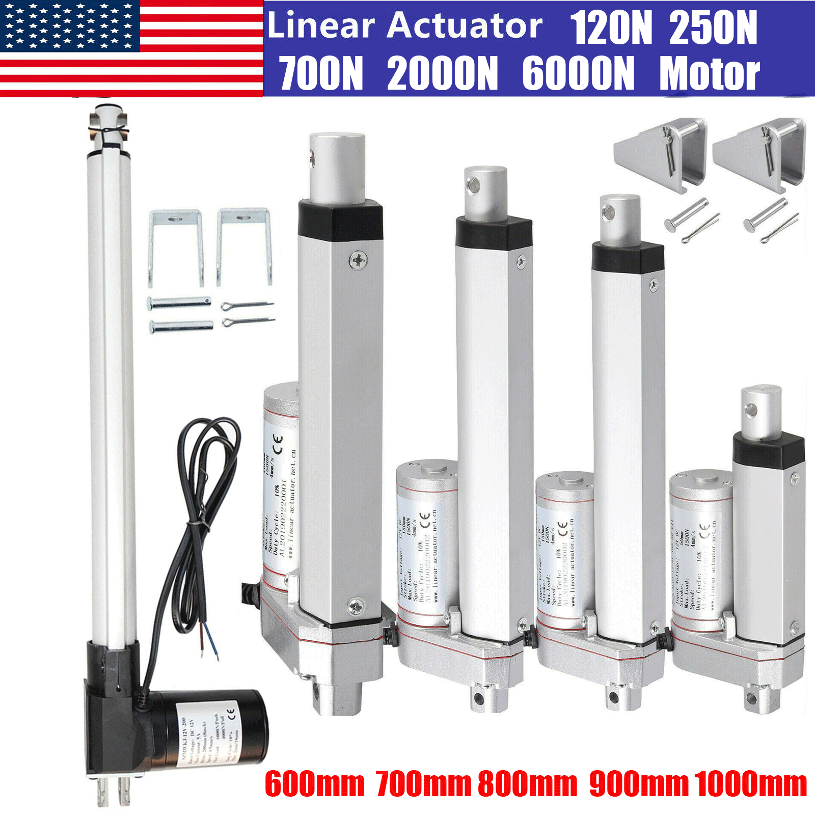 12V Linear Actuator 250N 2000N 6000N 20inch 32" 40" 48 inch 1000MM Heavy Duty