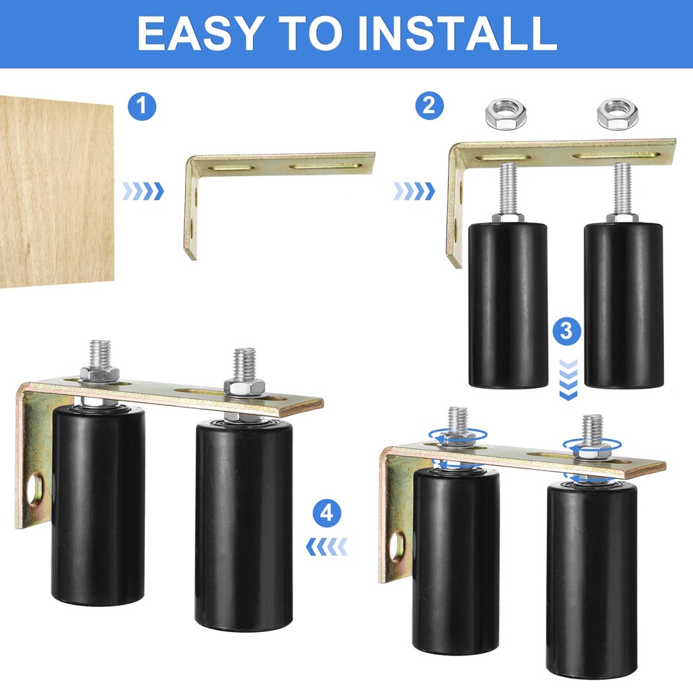 4Pcs Slide Gate Guide Roller 1.7" Nylon Gate Support Rollers with Bracket Black