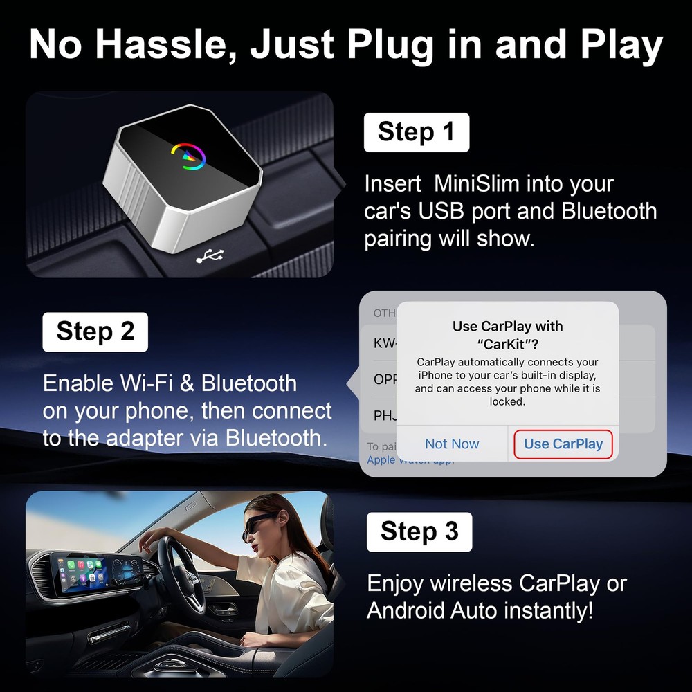 Aimoon Mini Wireless CarPlay Adapter 2026 for CarPlay & Android Auto, Plug & ...