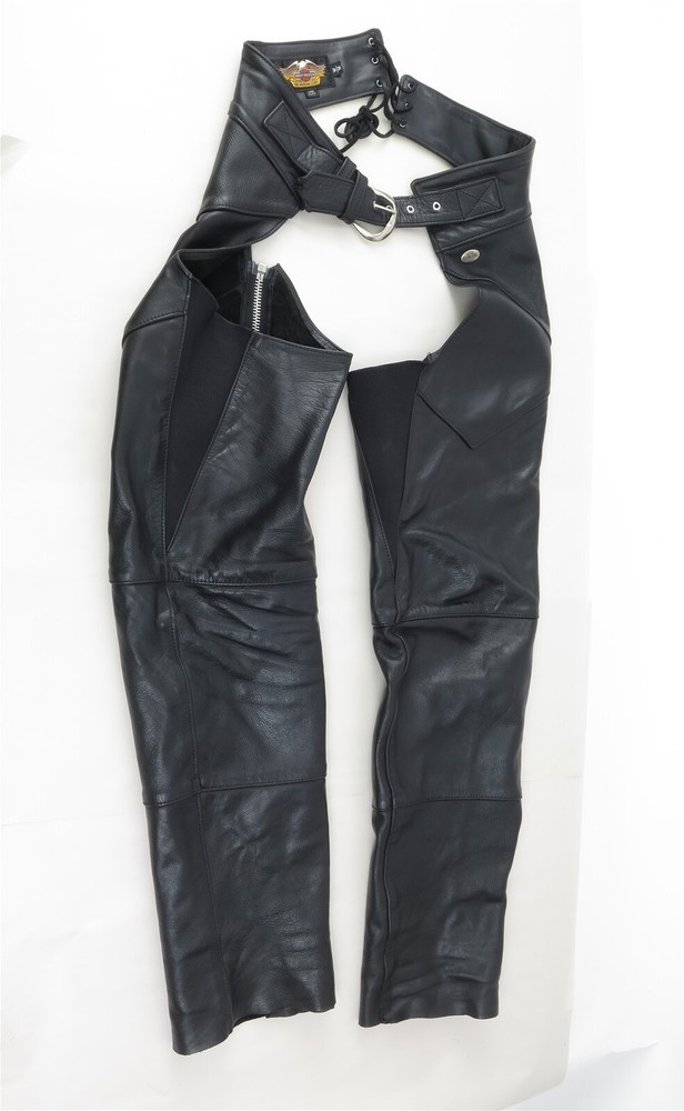 Harley Davidson Women's Size Medium Black Leather Chaps Basic Skins