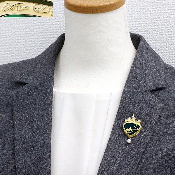 Ishikawa Nobuko K18yg/PT900 Green Agate Freshwater Pearl Diamond Brooch and Pend