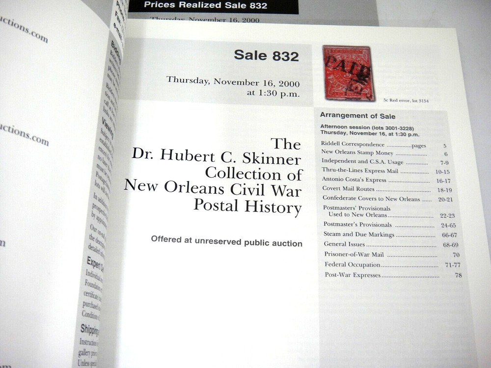Siegel Auction Catalog 2000 w Prices Realized Skinner New Orleans Civil War