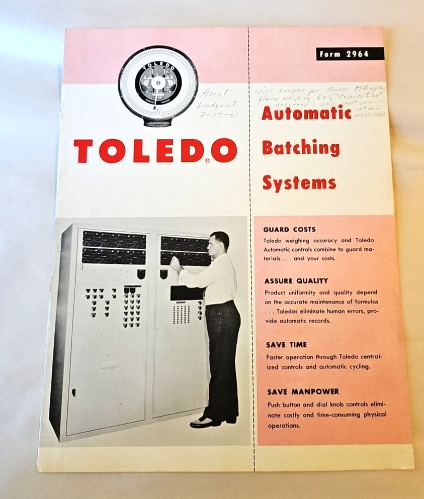 1961 Toledo Scale Co Automatic Batching Systems Advertising Booklet Form 2964