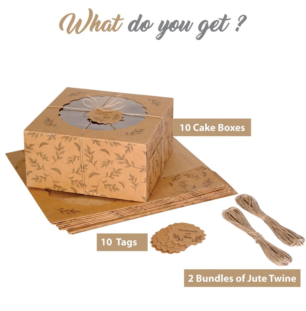 Kraft Cake Boxes with Window (10pcs) - Brown Bakery Boxes for Cakes, Donuts, ...