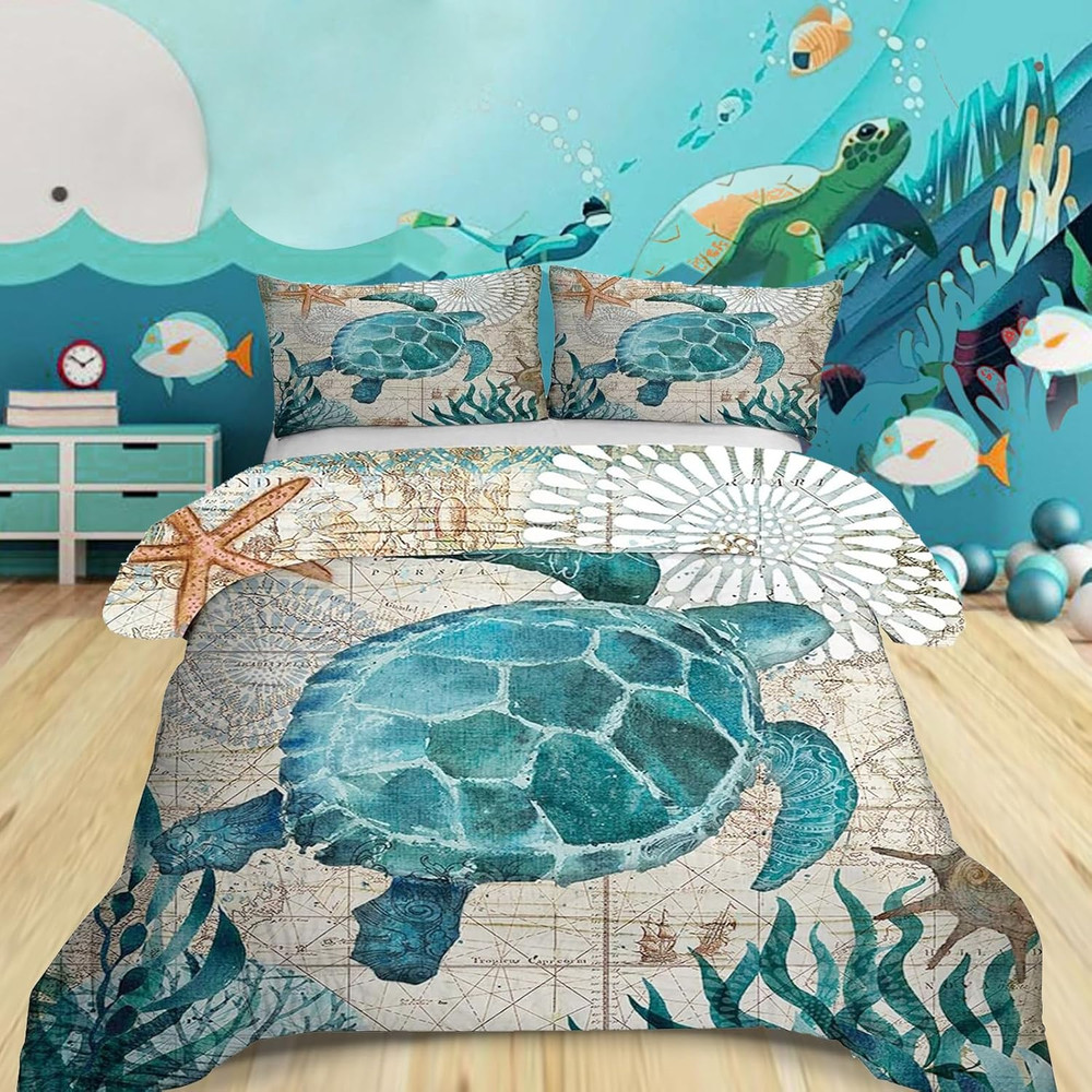 Ocean Comforter Set Turtle Comforter Set, Sea Turtle Bedding Collections Soft fo