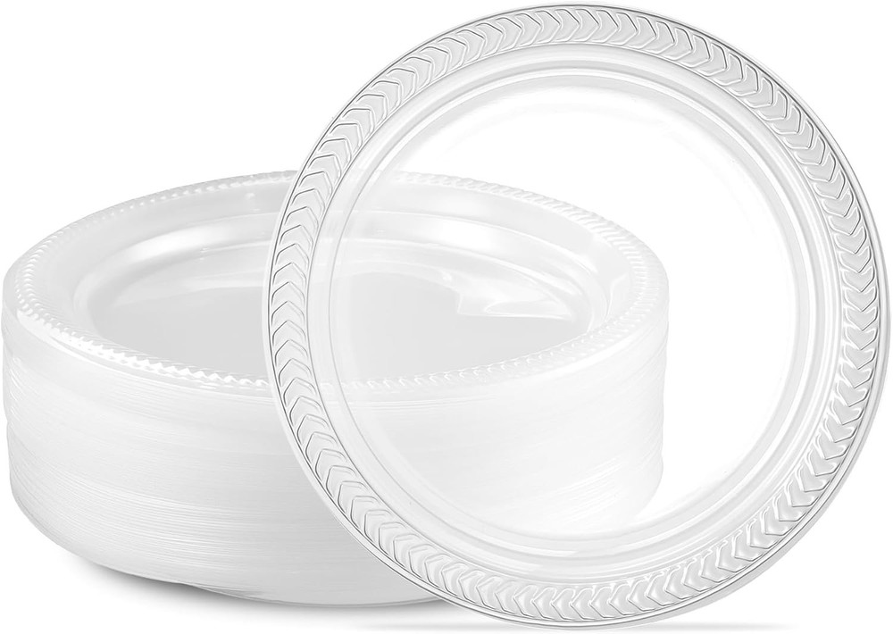 40 Pack Clear Plastic Plates 7 Inch Durable Disposable Plastic Dinner Plates ...
