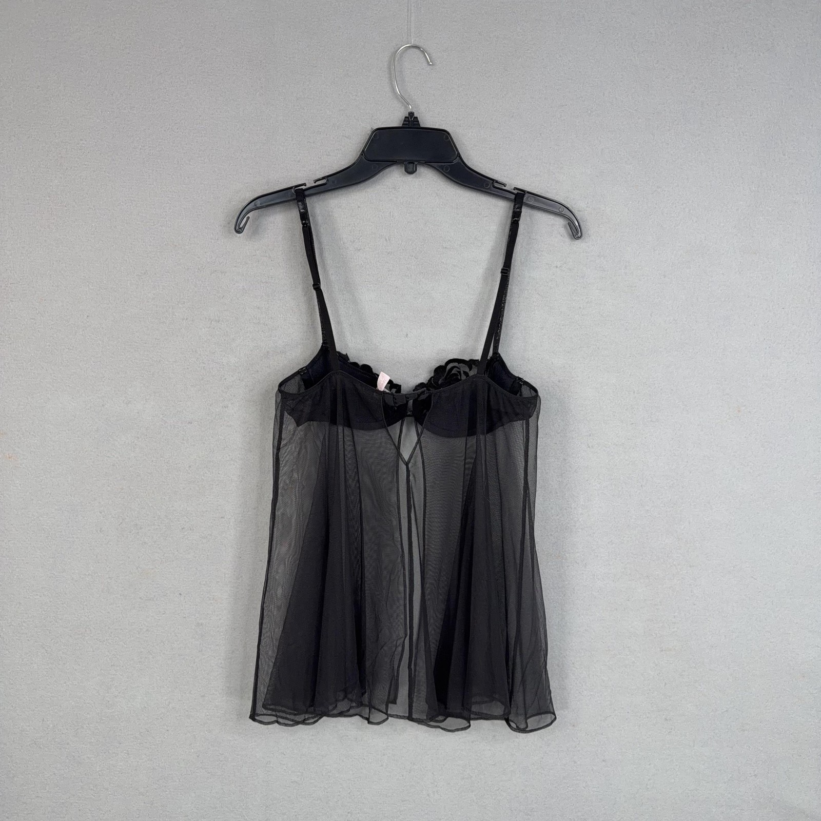 Victorias Secret Babydoll Gown Womens 34B Black Mesh Floral Lace Intimates