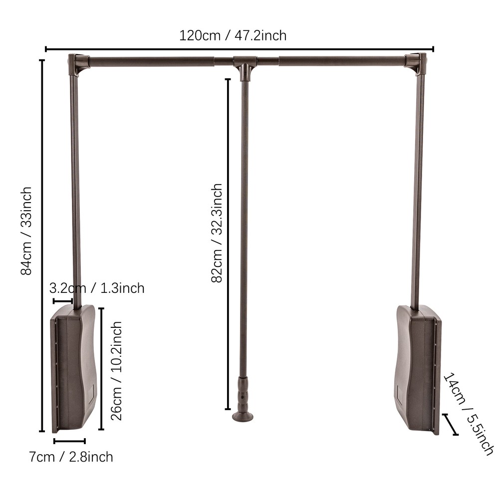 Pull Down Closet Rod Adjustable 22 lbs Load Capacity With Ergonomic Handle
