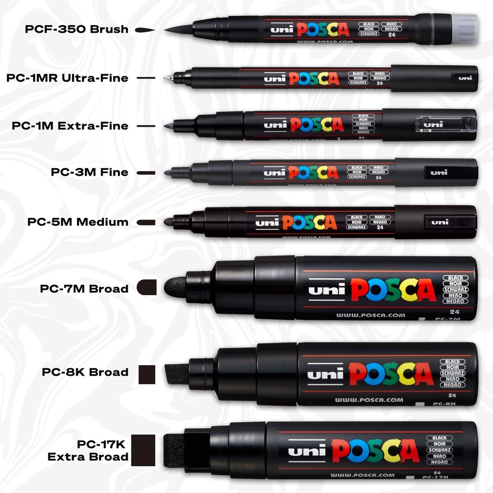 Uni POSCA PC-1MR Water-Based Paint Markers Extra Fine Tip 0.7mm Silver Pen