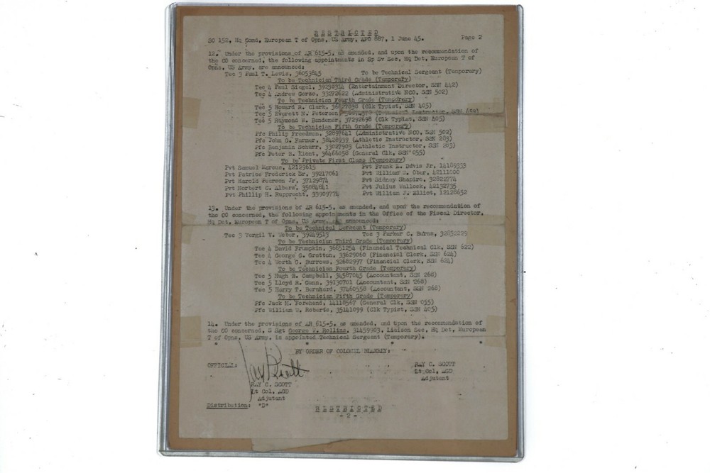 Original US WWII 1945 Dated Field Promotion Documentation