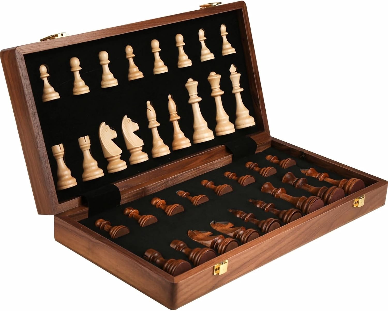 15'' Walnut Chess Set with Storage Board for Adults & Children, 2 Players
