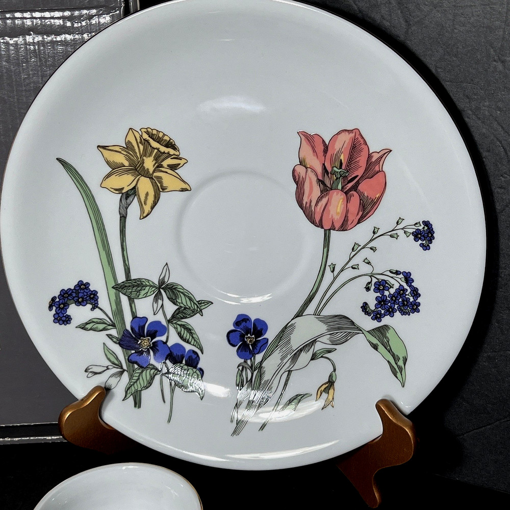 Vtg Centrum Porcelain Chip & Dip Set Viva Botanica Floral Pattern