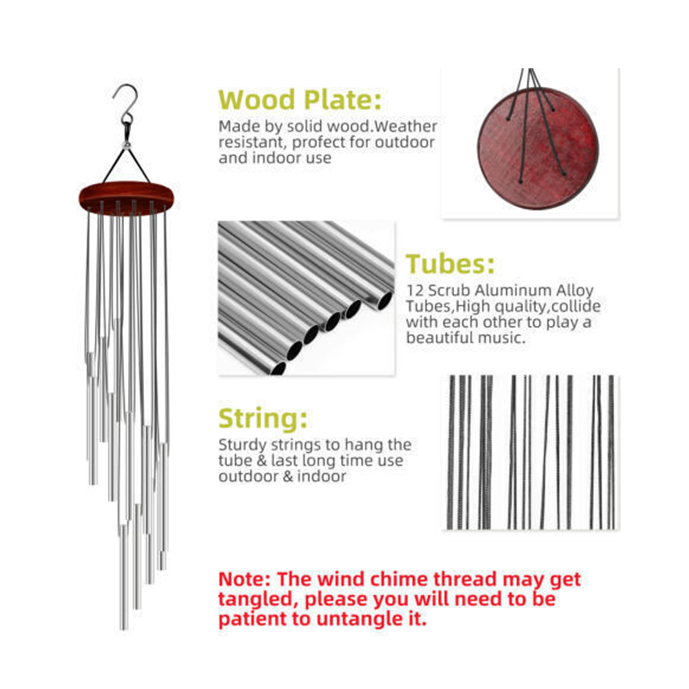 Wind Chimes Large Outdoor Deep Tone Chapel Bells 12 Tubes Gift Decor for Balcony