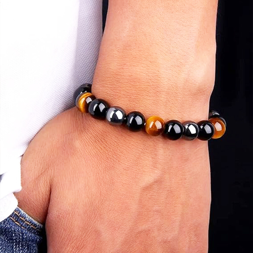 Natural Stone Hematite Tiger Eye Stretch Bracelet Unisex