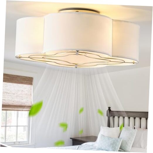 Caged Ceiling Fan with Light, Boho Flush Mount Ceiling Fan with Lights White