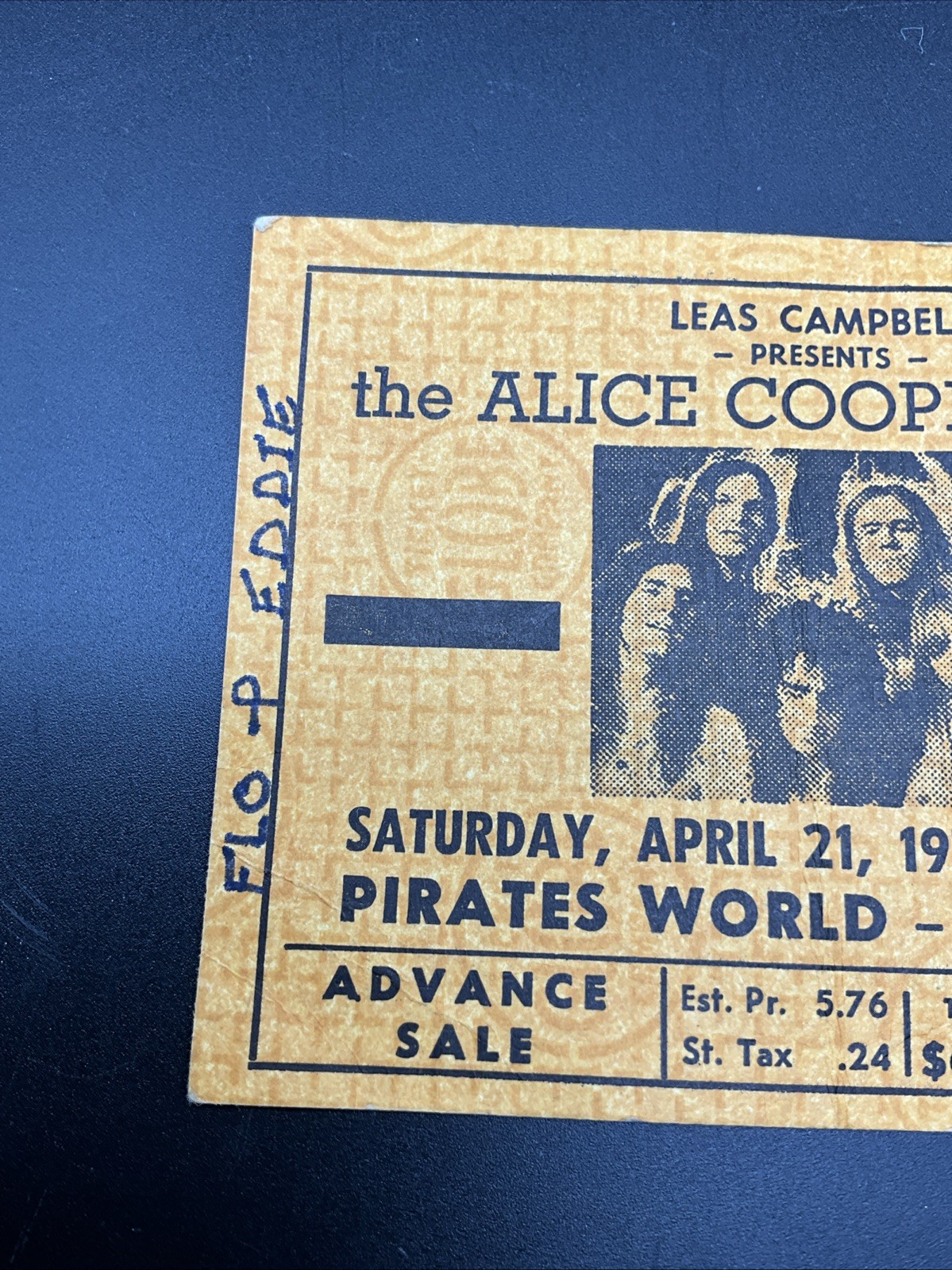 Alice Cooper 1973 Dania FL Pirates World 4/21/73 Original Concert Ticket Stub