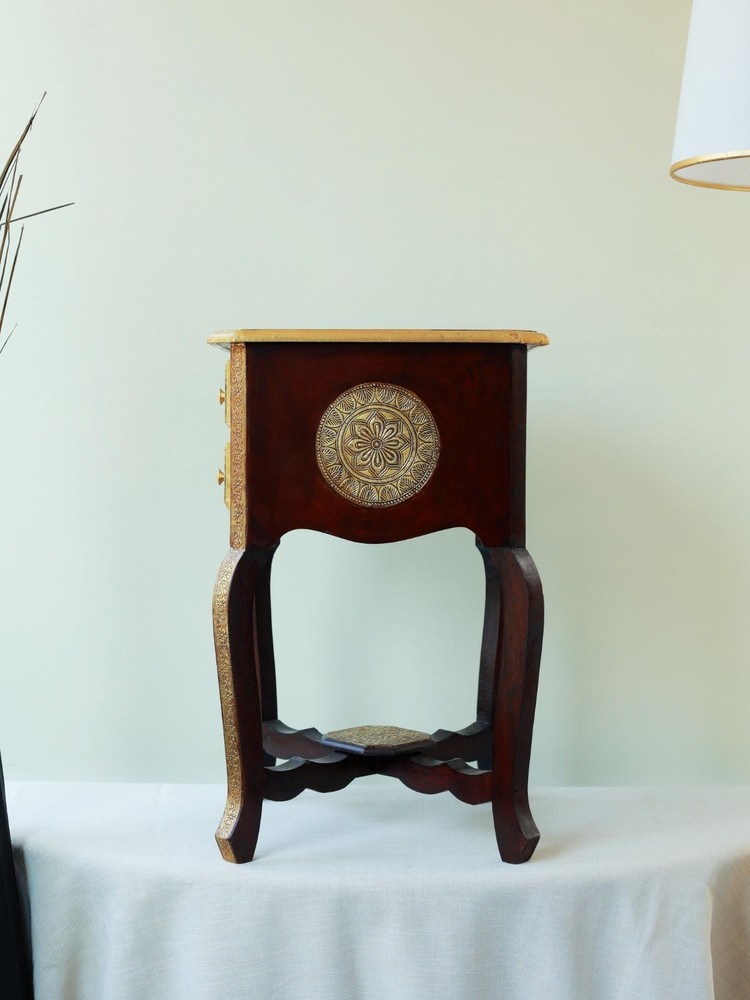 Regal Brass Carved 2 Drawer Side Table