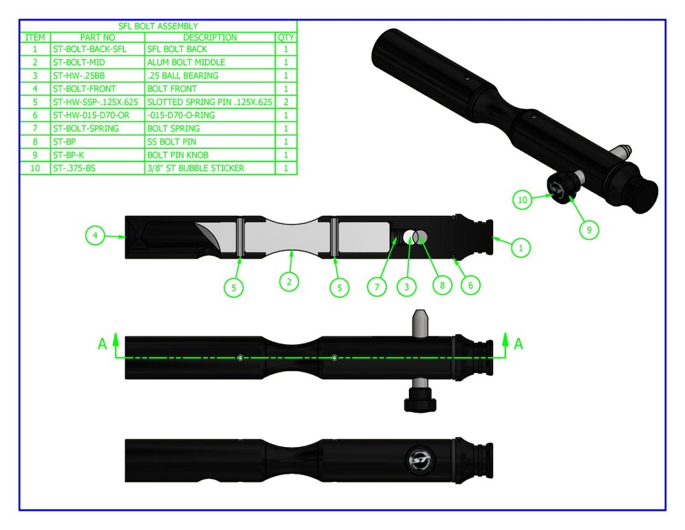 Shocktech Super Fly Autococker Bolt for 2K+ Black