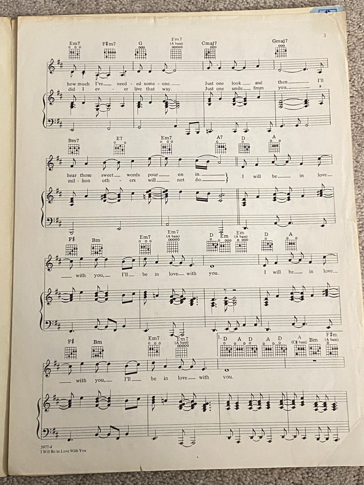 1978 I WILL BE IN LOVE WITH YOU Sheet Music by LIVINGSTON TAYLOR P/V/G