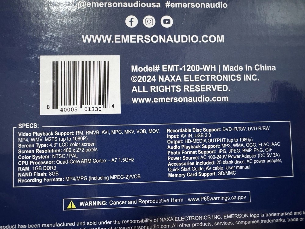 Emerson EMT-1200-Multi Function Media Recorder with LCD Screen - White - New !!!