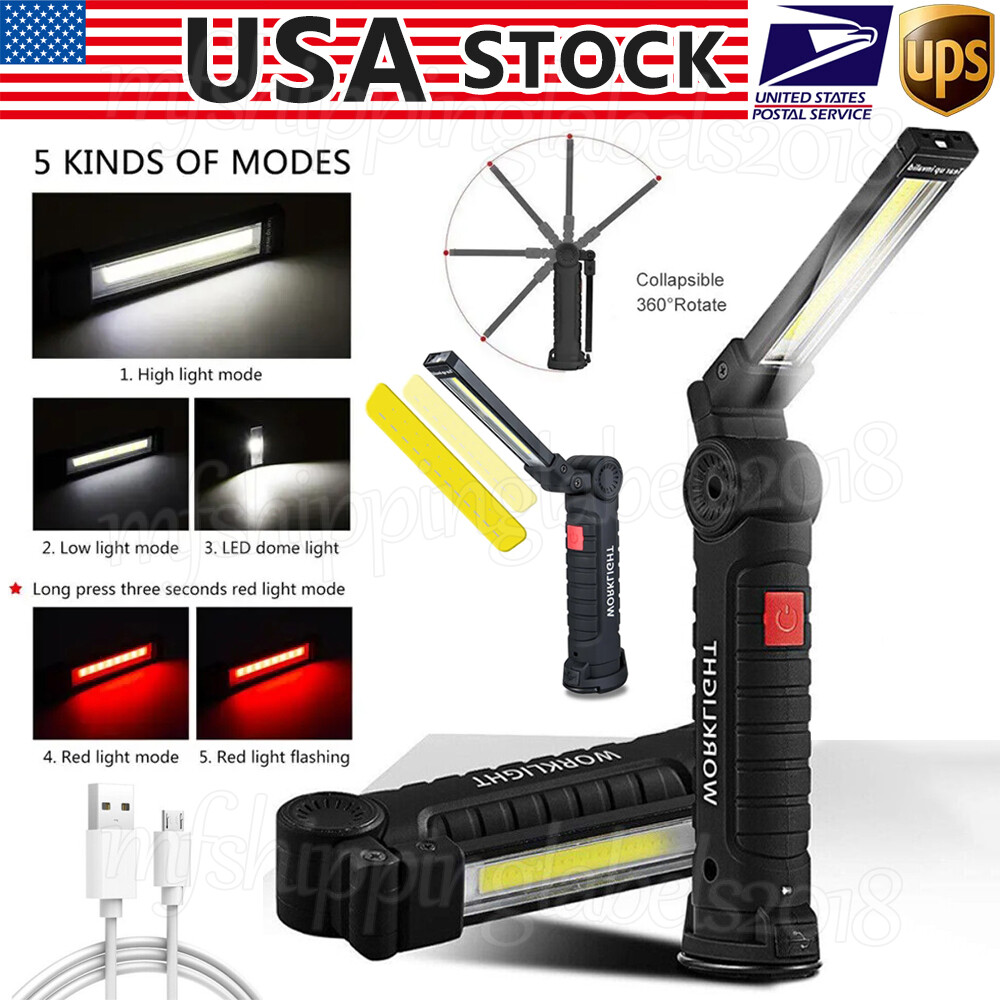 Rechargeable LED COB Work Light Magnetic Base Super Bright Flashlight Lamp Torch